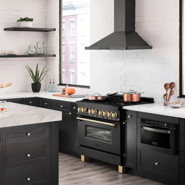 ZLINE Legacy Series Autograph Edition 36-inch Dual Fuel Range with 6 Gas Burner Stove and 4.6 Cu. Ft. Electric Oven in Black Stainless Steel with Gold Accents (RABZ-36-G) Supply - Image 2