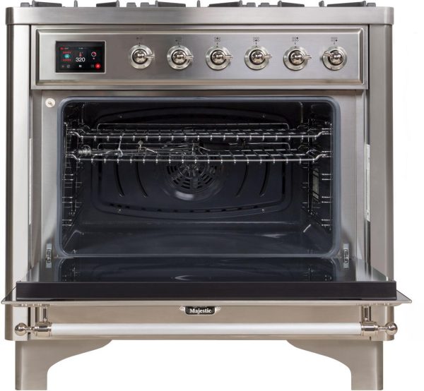 ILVE 36-Inch Majestic II Dual Fuel Range with 6 Burners and Removable Griddle with 3.5 cu. ft. Oven in Stainless Steel with Chrome Trim (UM09FDNS3SSC) For Cheap - Image 3