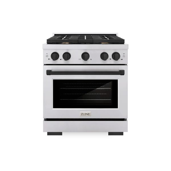 ZLINE Autograph Edition 30-Inch Paramount Gas Range with 4 Gas Burners and 4.2 cu. ft. Convection Gas Oven in Stainless Steel and Matte Black Accents (SGRZ-30-MB) Discount