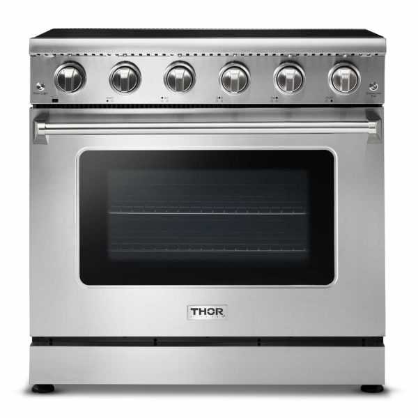 Thor Kitchen 5-Piece Appliance Package - 36-Inch Electric Range, Refrigerator with Water Dispenser, Wall Mount Hood, Dishwasher, & Microwave Drawer in Stainless Steel Discount - Image 2