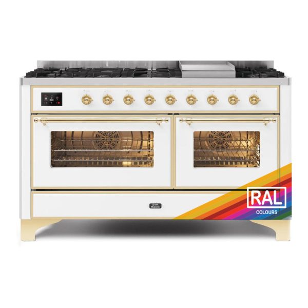 ILVE 60-Inch Majestic II Dual Fuel Range with 9 Sealed Burners and Removable Griddle - 5.8 cu. ft. Oven - Brass Trim in Custom RAL Color (UM15FDNS3RAG) Hot on Sale