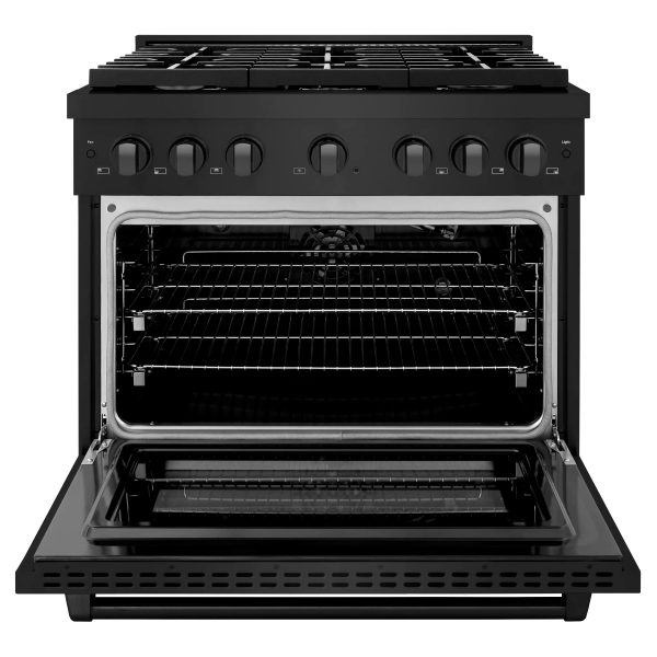 ZLINE 3-Piece Appliance Package - 36-Inch Gas Range, Convertible Wall Mount Hood, and 3-Rack Dishwasher in Black Stainless Steel (3KP-RGBRH36-DWV) For Discount - Image 5