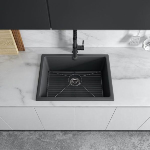 ZLINE 24-Inch Rome Dual Mount Single Bowl Fireclay Kitchen Sink with Bottom Grid in Charcoal (FRC5123-CL-24) Discount - Image 3
