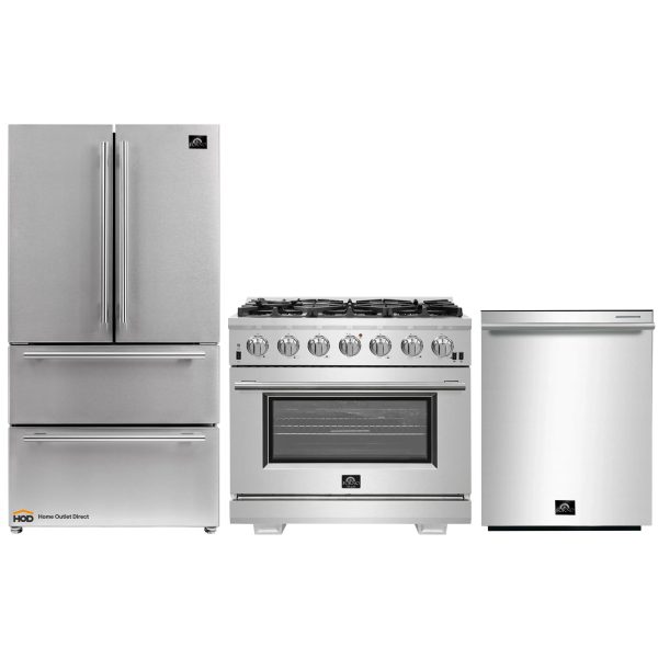 Forno 3-Piece Pro Appliance Package - 36-Inch Gas Range, French Door Refrigerator, and Dishwasher in Stainless Steel Online