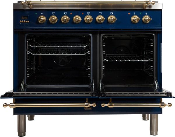 ILVE 40-Inch Nostalgie - Dual Fuel Range with 5 Sealed Brass Burners - 3.55 cu. ft. Oven - Griddle with Brass Trim in Blue (UPDN100FDMPBL) Discount - Image 2