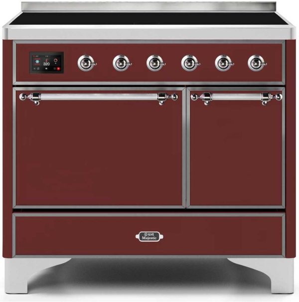 ILVE 40-Inch Majestic II induction Range with 6 Elements Solid Door Dual Oven in Burgundy with Chrome Trim (UMDI10QNS3BUC) Discount