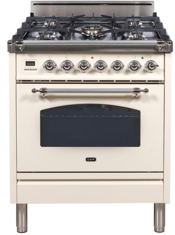 ILVE 30-Inch Nostalgie Gas Range with 5 Burners - 3 cu. ft. Oven - Chrome Trim - Antique White (UPN76DVGGAX) For Cheap