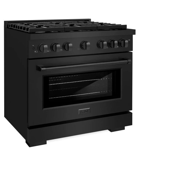 ZLINE 3-Piece Appliance Package - 36-Inch Gas Range, Convertible Wall Mount Hood & Dishwasher in Black Stainless Steel Online - Image 3