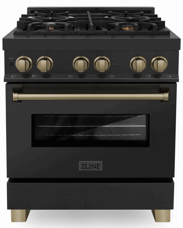 ZLINE Legacy Series Autograph Edition 30-inch Dual Fuel Range with Gas Stove and 4.0 Cu. Ft. Electric Oven in Black Stainless Steel with Champagne Bronze Accents (RABZ-30-CB) Fashion