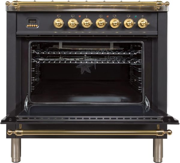 ILVE 36-Inch Nostalgie - Dual Fuel Range with 5 Sealed Brass Burners - 3 cu. ft. Oven - Brass Trim in Matte Graphite (UPN90FDMPM) Hot on Sale - Image 3