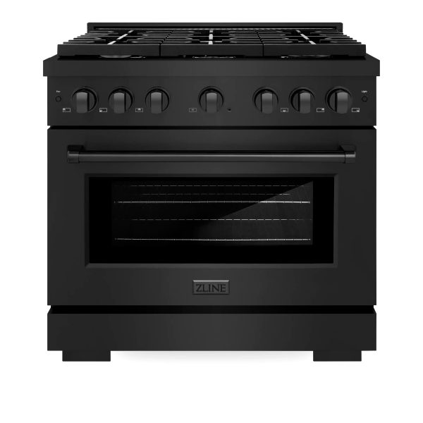 ZLINE 3-Piece Appliance Package - 36-Inch Gas Range, Convertible Wall Mount Hood, and 3-Rack Dishwasher in Black Stainless Steel (3KP-RGBRH36-DWV) For Discount - Image 2