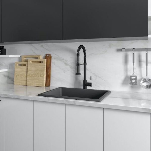 ZLINE 24-Inch Rome Dual Mount Single Bowl Fireclay Kitchen Sink with Bottom Grid in Charcoal (FRC5123-CL-24) Discount - Image 4