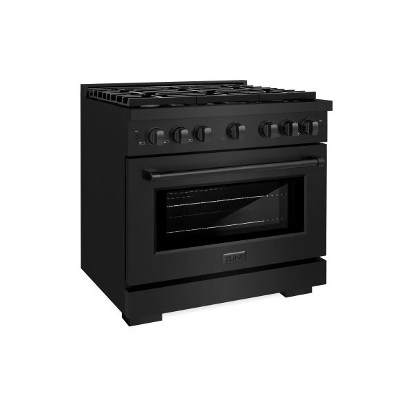 ZLINE 3-Piece Appliance Package - 36-Inch Gas Range, Convertible Wall Mount Hood & Dishwasher in Black Stainless Steel Online - Image 4