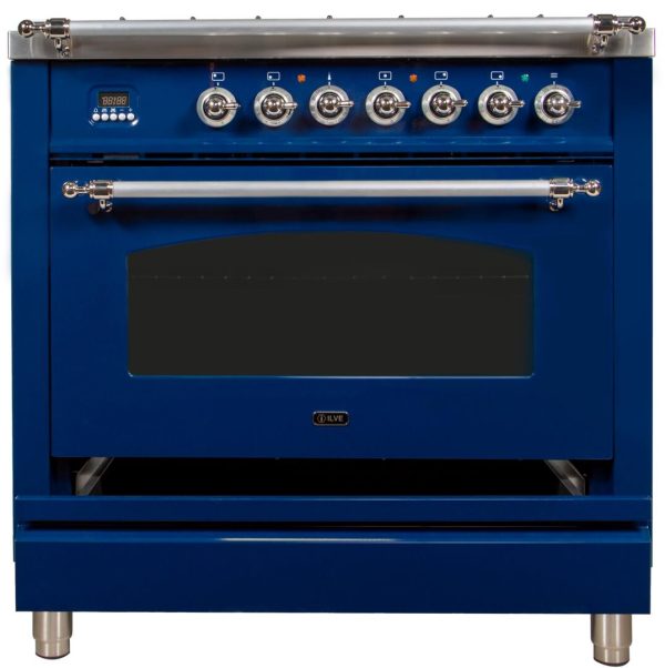 ILVE 36-Inch Nostalgie - Dual Fuel Range with 5 Sealed Brass Burners - 3 cu. ft. Oven - Chrome Trim in Blue (UPN90FDMPBLX) Cheap - Image 4