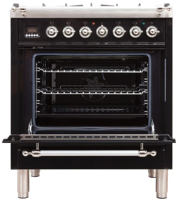 ILVE 30-Inch Nostalgie - Dual Fuel Range with 5 Sealed Burners - 3 cu. ft. Oven - Chrome Trim in Glossy Black (UPN76DMPNX) Online Sale - Image 2